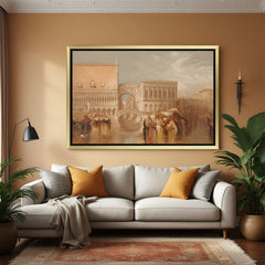 Golden-framed vintage canvas of Venice’s Bridge of Sighs—classic European scene for historical decor