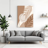 Boho canvas wall art in brown tones with soft leaf elements and minimal abstract design