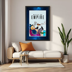 Black frame motivational canvas wall art featuring Monopoly Man and empire quote
