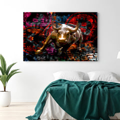 Modern art canvas of the Bull of Wall Street—powerful and bold artwork symbolizing success, strength, and financial ambition for home or office decor