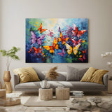 Colorful abstract canvas of many butterflies – vibrant wall art for modern interiors, nature-inspired decor, and creative home styling