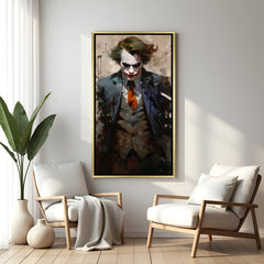 Joker wall art in luxury golden floater frame with formal suit portrait design