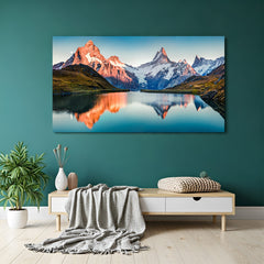 Canvas wall art of a calm lake with soft ripples and distant mountains reflecting in water, creating a peaceful and scenic natural landscape for decor