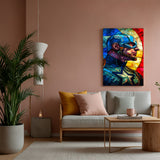 Captain America in bold abstract digital style, powerful superhero wall art printed on premium quality modern canvas.
