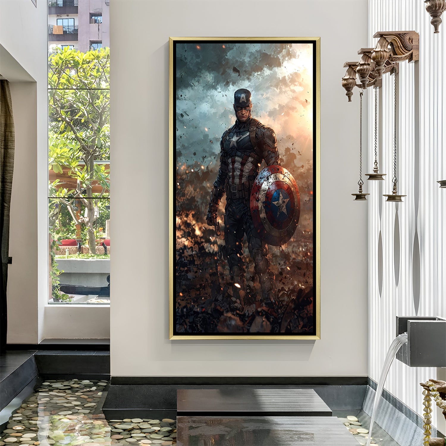 Captain America rustic wood framed canvas – vintage-style Marvel wall art