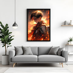Captain Levi anime canvas artwork in premium black floater frame for gaming room decor