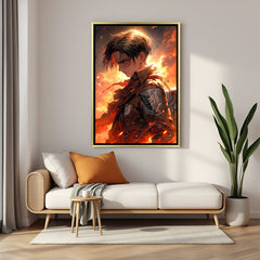 Captain Levi Attack on Titan wall art in luxury golden floater frame with anime design