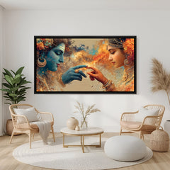 Radha Krishna devotional painting in elegant black floater frame