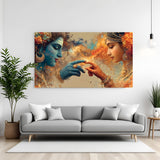 Radha Krishna divine wall artwork featuring spiritual harmony in premium canvas wrapped frame