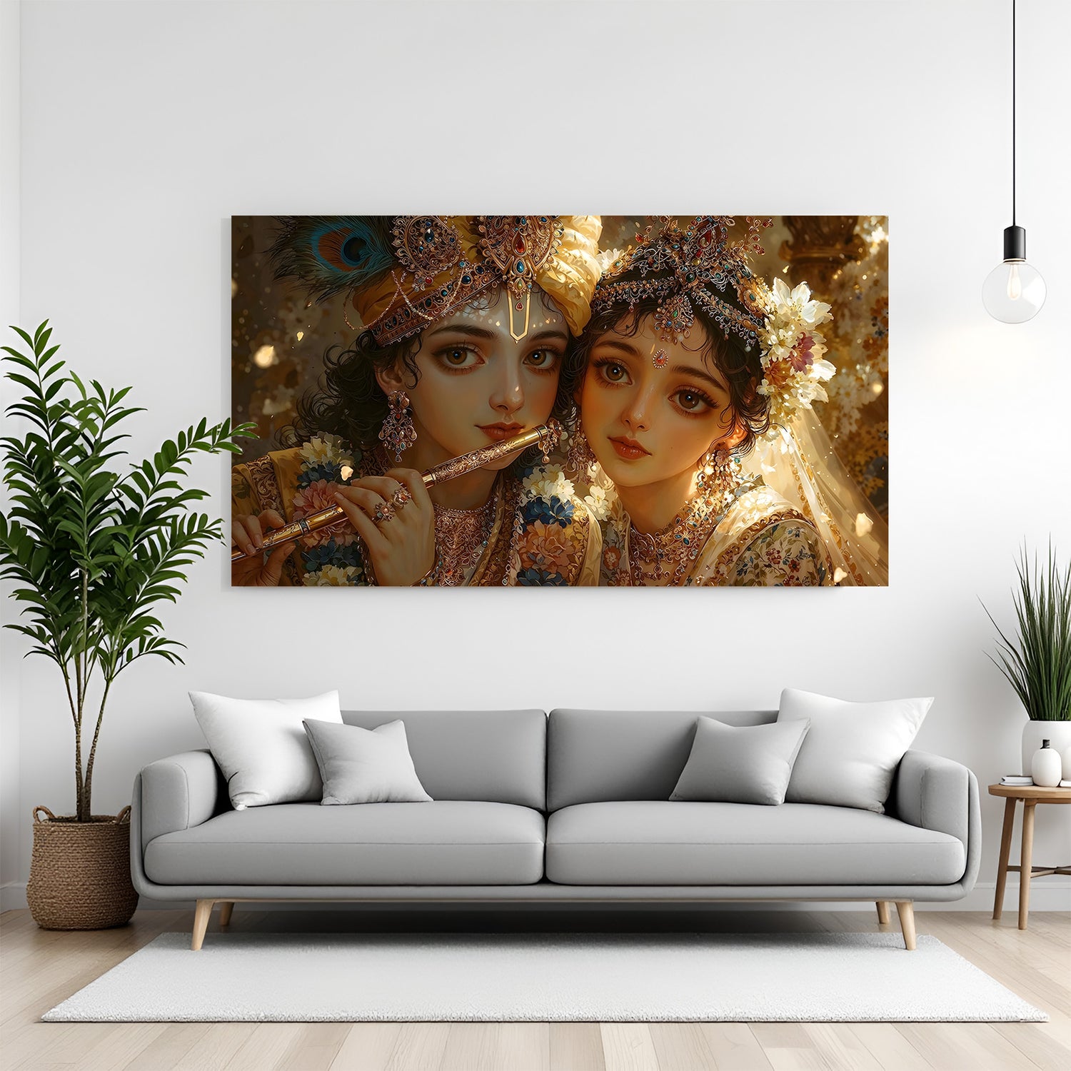 Celestial Premanjali Radha Krishna canvas wall art in premium canvas wrapped frame with divine spiritual aesthetics