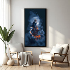 Meditating Mahadev in the Himalayas with moonlight and mystical smoke in elegant black floater frame