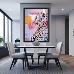 Focused cheetah canvas in black floater frame, inspiring wall decor for office, gym, and determined personalities