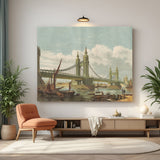 Vintage canvas print of Chelsea Bridge, London in 1860—classic British architecture with aged painting style