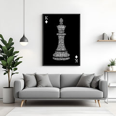 Chess king word art wall painting in black floater frame modern canvas decor