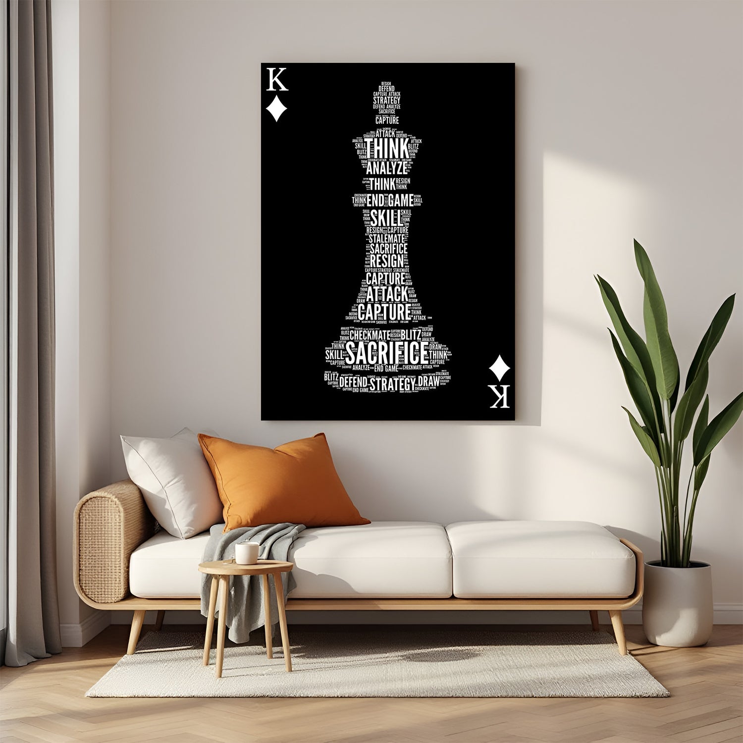 Chess king typography canvas wall art with strategy word design modern decor