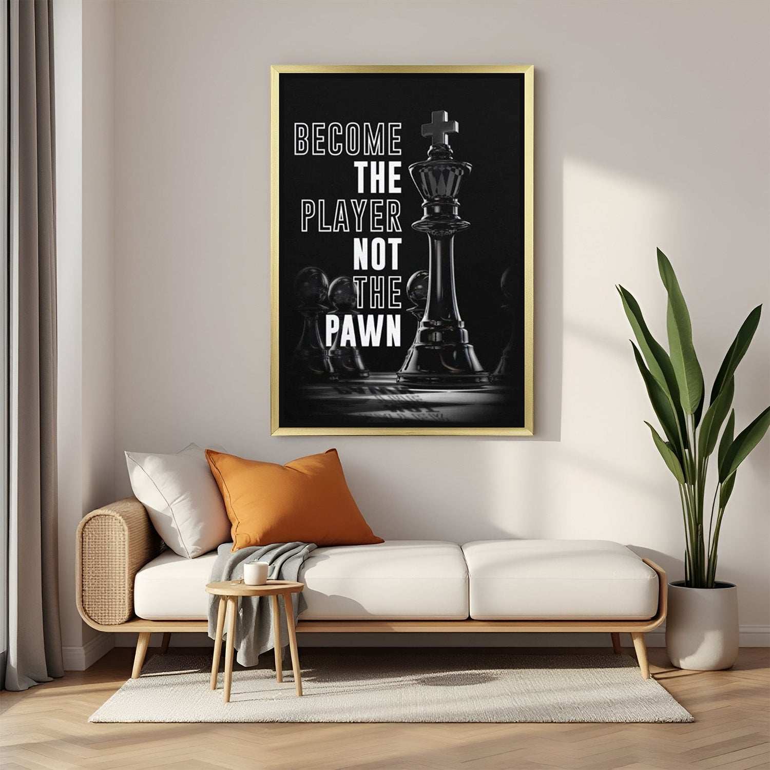Chess Motivational Canvas Printed Wall Painting with Golden Floater Frame for Home and Office Decor