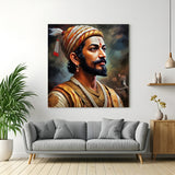 Chhatrapati Shivaji Maharaj face portrait canvas wall art with black background in premium canvas wrapped frame
