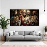 Chhatrapati Shivaji Maharaj and Maratha warriors canvas wall art with majestic tigers in premium canvas wrapped frame
