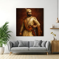 Chhatrapati Shivaji Maharaj royal canvas wall art in premium canvas wrapped frame featuring majestic Maratha heritage