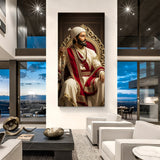 Chhatrapati Shivaji Maharaj seated on a royal throne holding a sword canvas wall art in premium canvas wrapped frame