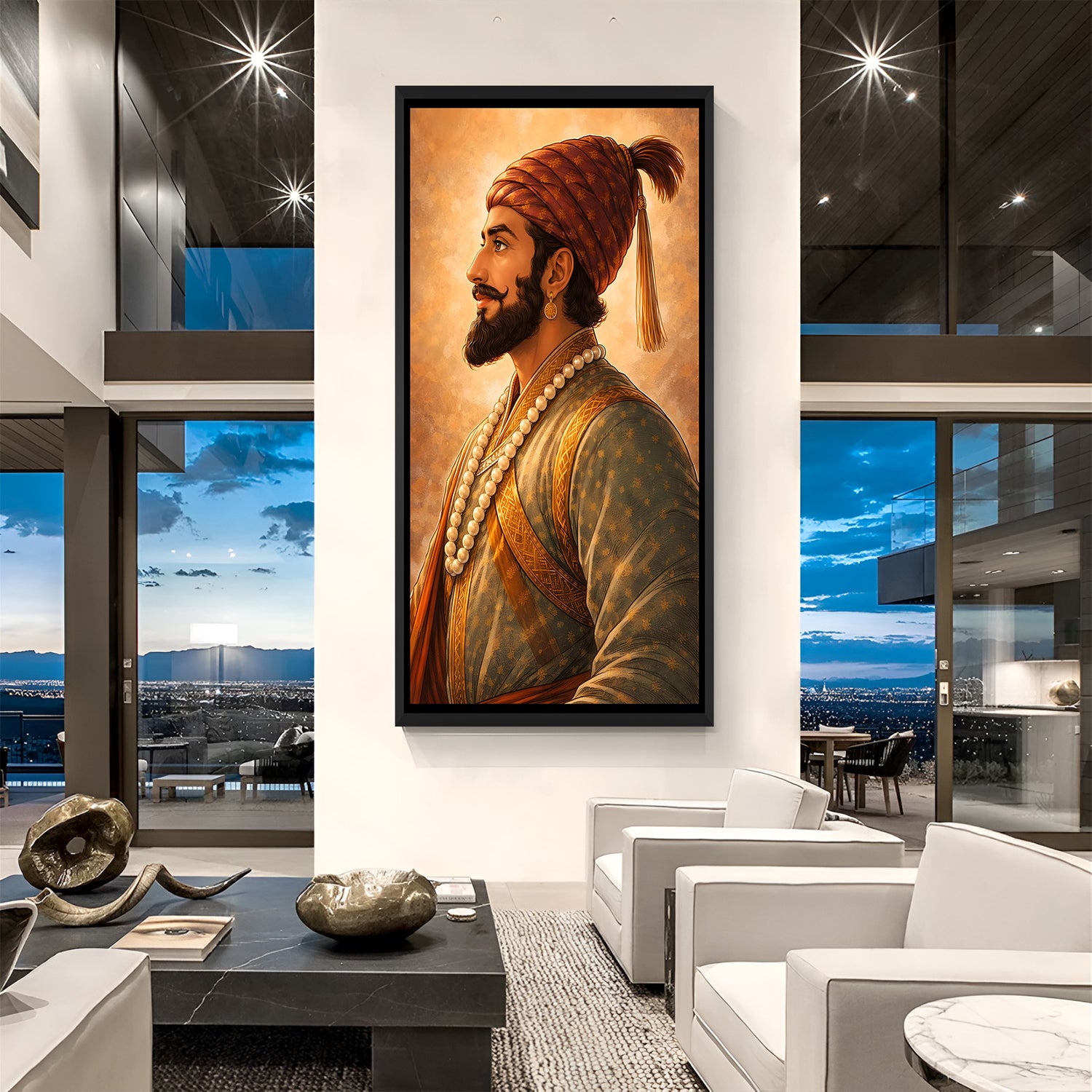 Chhatrapati Shivaji Maharaj side profile wall painting in elegant black floater frame