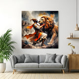 Chhatrapati Shivaji Maharaj tiger battle canvas wall art in premium canvas wrapped frame featuring a dramatic warrior scene
