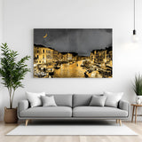 Abstract cityscape wall art with night skyline and water reflections – modern urban canvas print for stylish wall decor in contemporary spaces