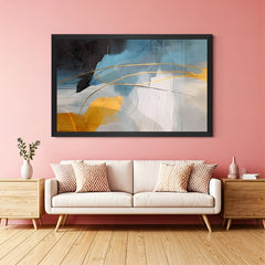 Black frame abstract color splash canvas – modern wall art with scattered brushstrokes in bold colors for stylish home decor