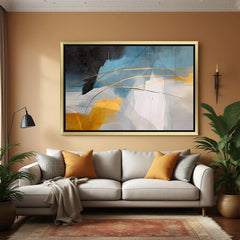 Golden frame colorful abstract wall art – canvas print of randomly spread hues and expressive strokes for modern interiors