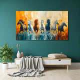 Colorful 7 running horses abstract wall art in canvas wrapped frame for living room