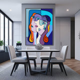Colorful cubism abstract faces wall art – expressive human portraits in vibrant cubist style printed on modern canvas