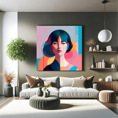 Colorful female abstract wall art – vibrant canvas print of a modern woman face with painted strokes in bold artistic tones