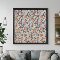 Colorful floral Kalamkari wall painting in elegant black floater frame for artistic interiors