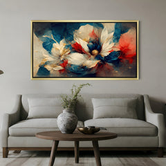 Golden frame abstract floral wall art – artistic and colorful canvas print for bright, modern interiors