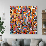 Colorful geometric abstract canvas wall art with vibrant modern design