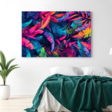 Colorful jungle leaves in vibrant modern art style, showcasing tropical foliage in vivid tones for an elegant and nature-inspired home decor piece