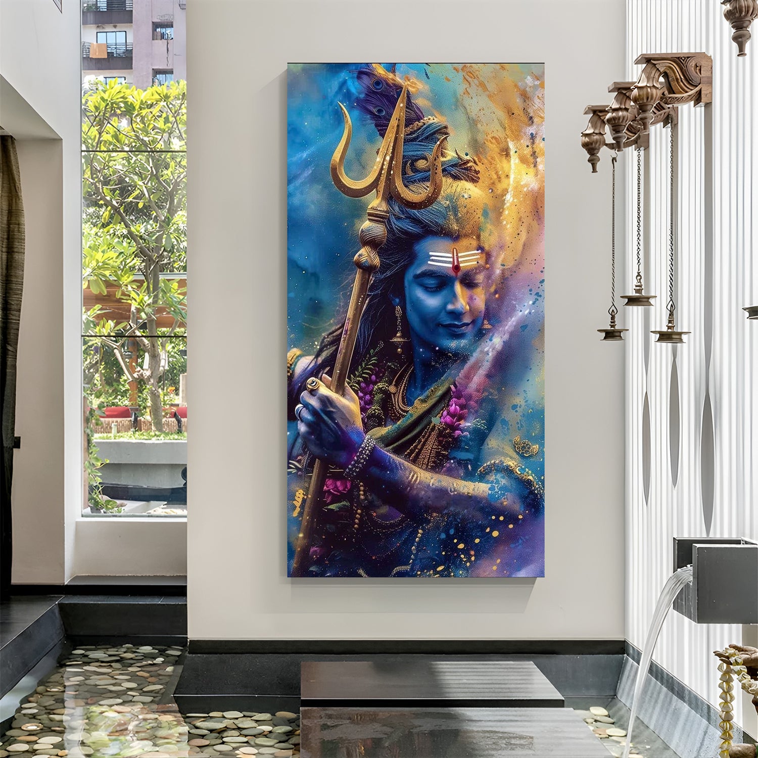 vibrant colorful canvas wall art of lord shiva representing peace power meditation and divine energy suitable for living room home temple and meditation spaces