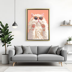 Cute and stylish cat in sunglasses canvas art with golden floater frame, perfect for bold, chic, and creative home decor