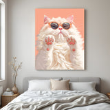 Fluffy cat wearing sunglasses in painted style canvas wall art, perfect for modern, quirky, and stylish home or office decor