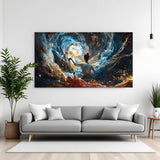 Panoramic abstract galaxy canvas featuring an artist painting inside a swirling cosmic vortex.