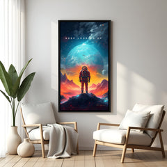 Keep Looking Up motivational space wall art in elegant black floater frame featuring inspiring cosmic scenery
