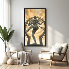 Nataraja wall artwork featuring Lord Shiva's cosmic dance in elegant black floater frame