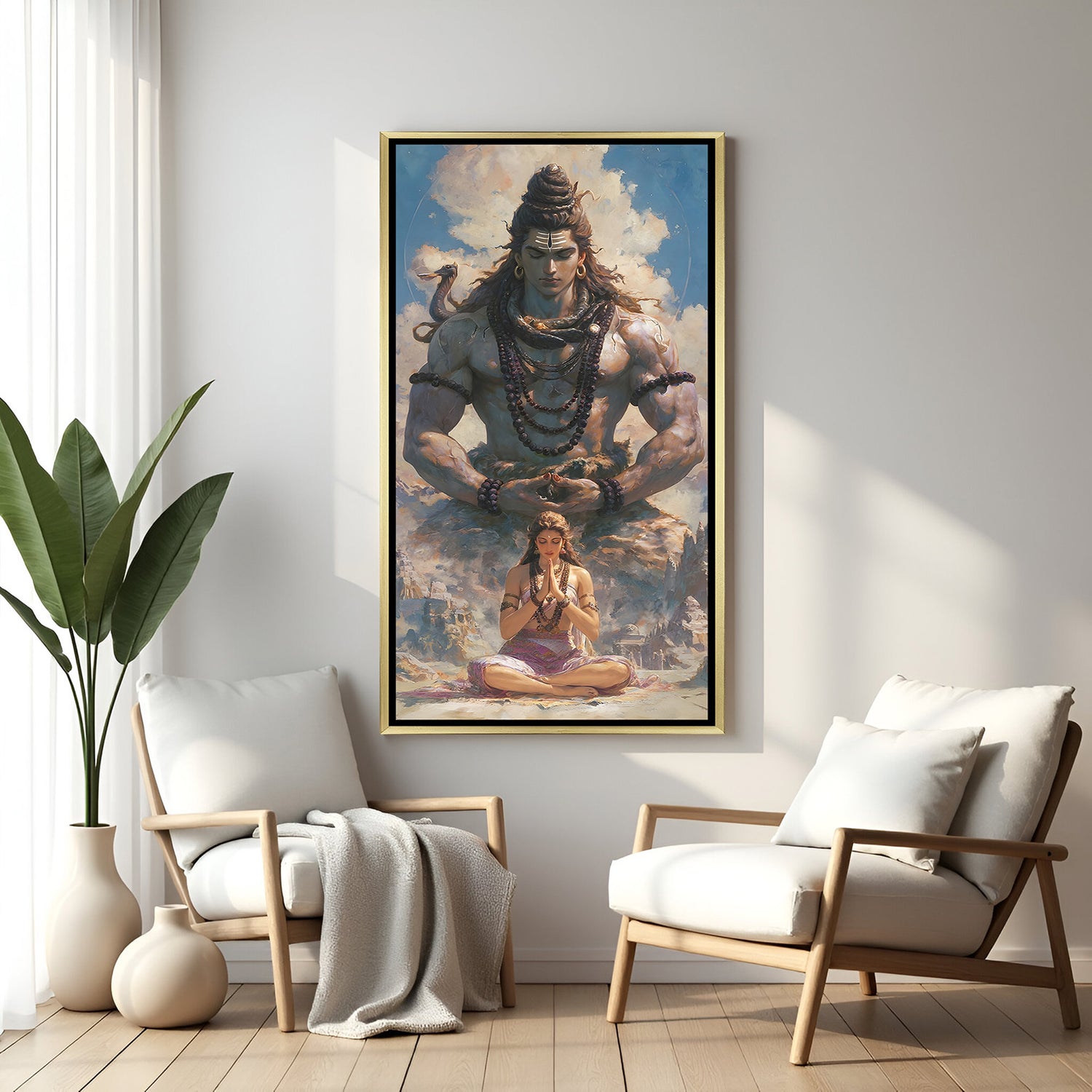 Premium Shiva devotional canvas with golden frame