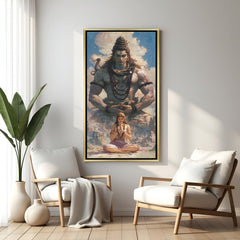 Premium Shiva devotional canvas with golden frame
