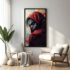 Creepy Joker Hoodie villain canvas artwork in premium black floater frame