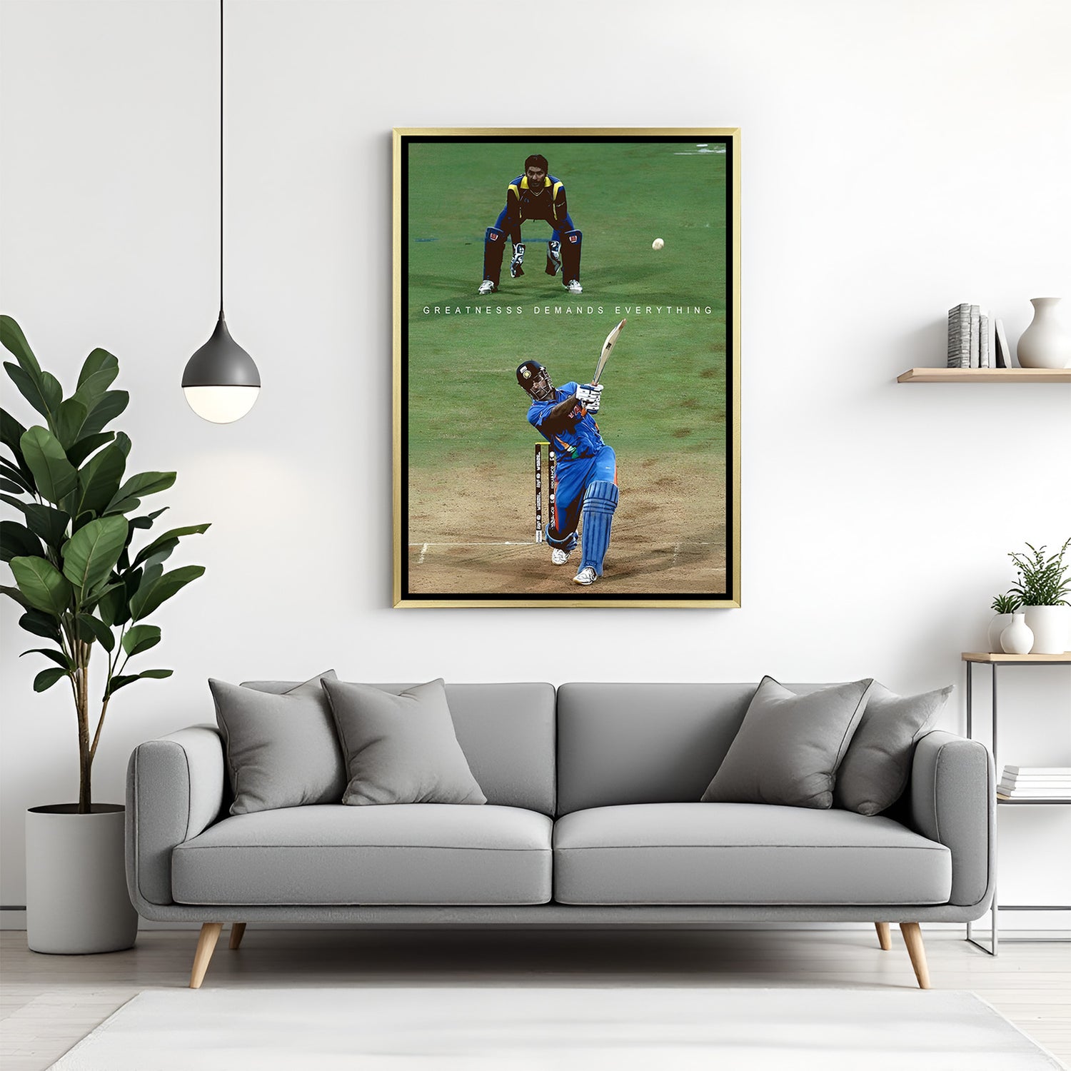 High-energy artwork of Dhoni’s sixer with motivational text – perfect for adding drive and spirit to your workspace or home.