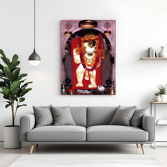 Mehandipur Balaji idol artwork with divine Hanuman form and red backdrop in premium canvas wrapped frame