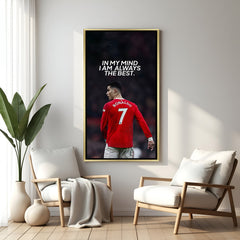 Cristiano Ronaldo motivational football artwork in golden floater frame luxury sports wall painting decor