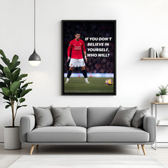 Ronaldo inspirational football wall art in black floater frame premium sports canvas decor