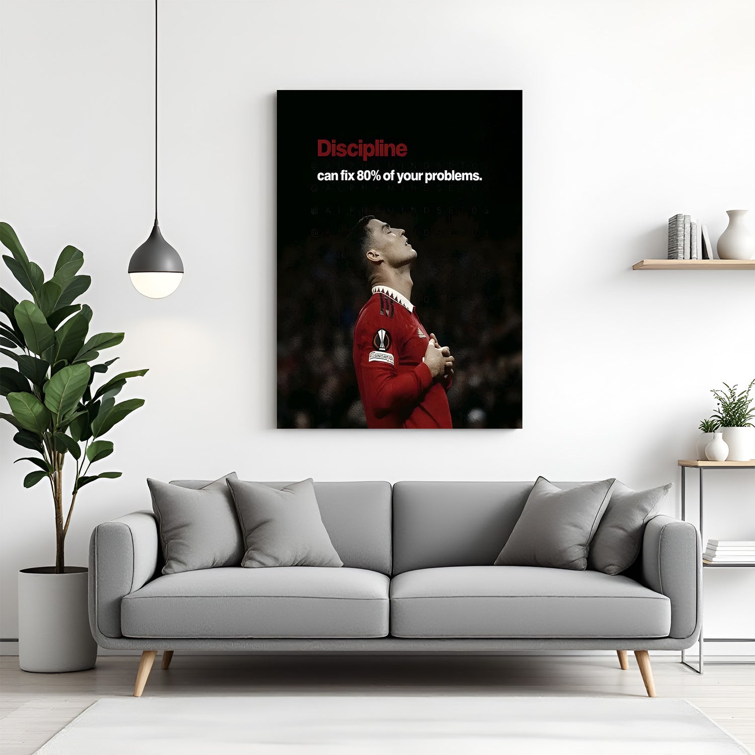 Cristiano Ronaldo football motivation canvas wall art with discipline quote sports decor